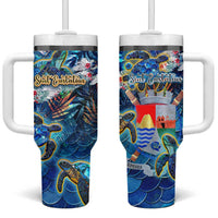 Sint Eustatius Tumbler With Handle Sea Turtle Tropical Pattern - Wonder Print Shop