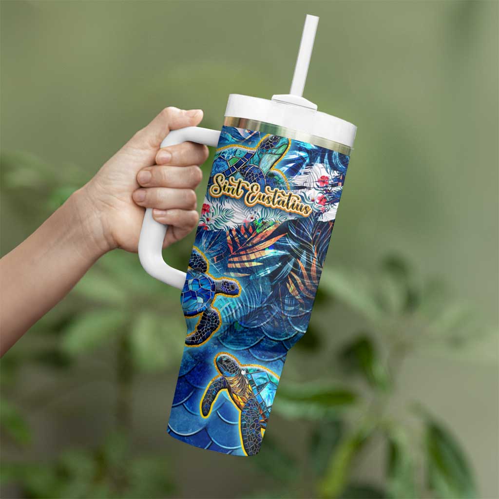 Sint Eustatius Tumbler With Handle Sea Turtle Tropical Pattern - Wonder Print Shop