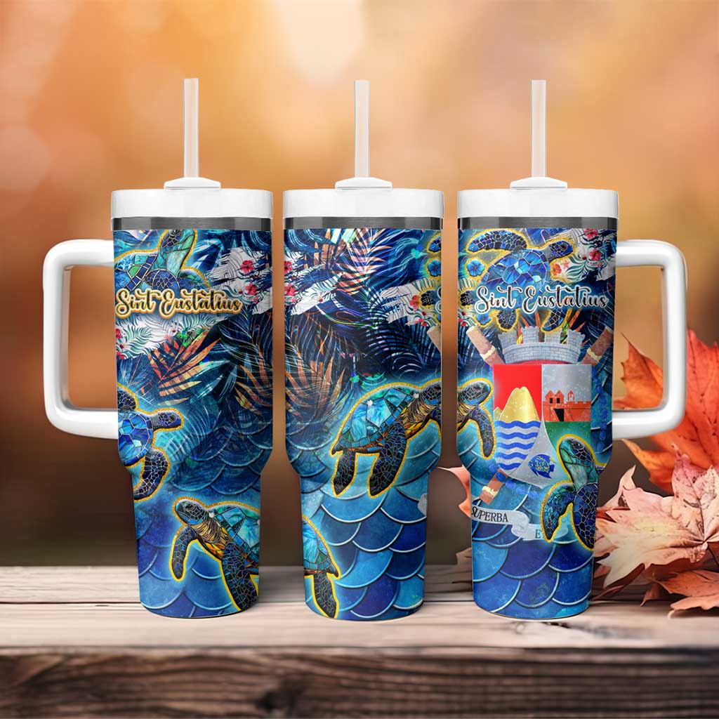 Sint Eustatius Tumbler With Handle Sea Turtle Tropical Pattern - Wonder Print Shop