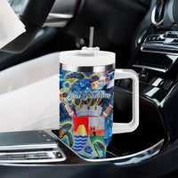 Sint Eustatius Tumbler With Handle Sea Turtle Tropical Pattern - Wonder Print Shop