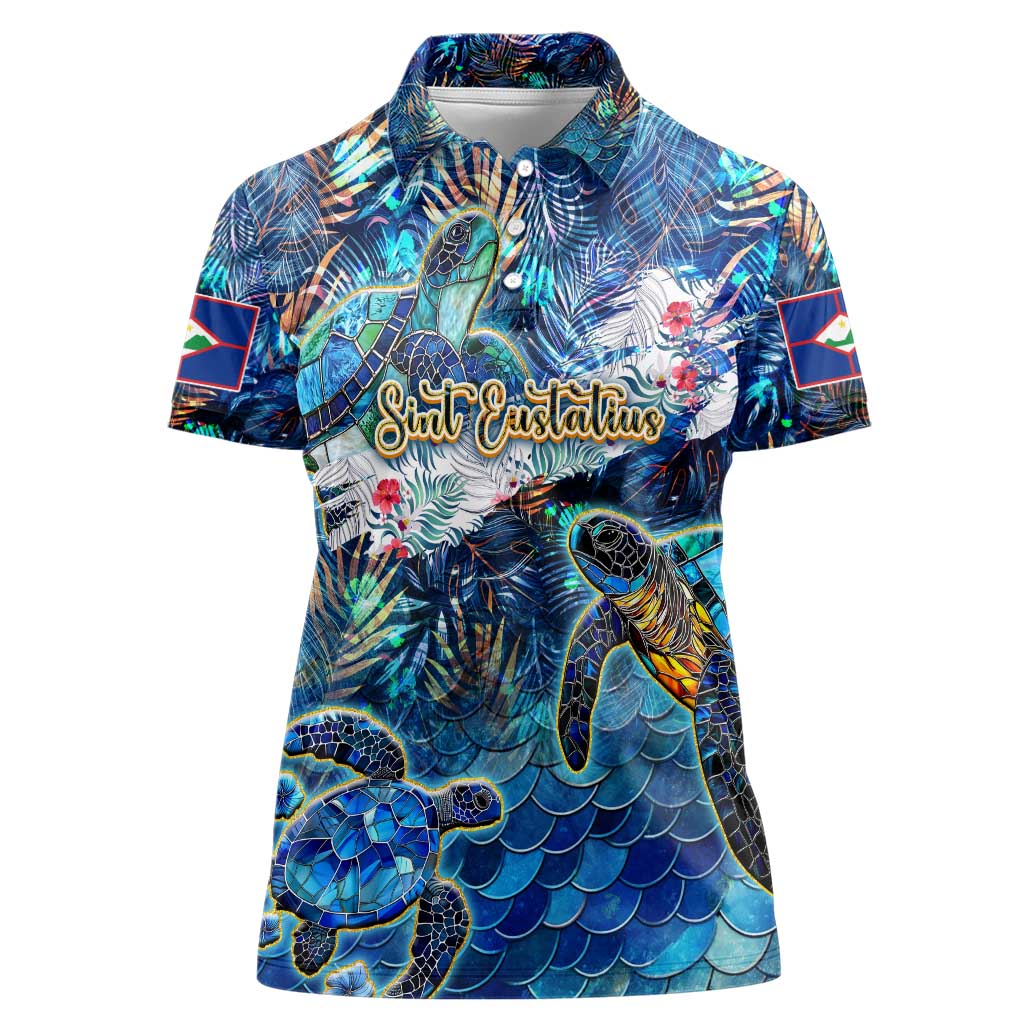 Sint Eustatius Women Polo Shirt Sea Turtle Tropical Pattern - Wonder Print Shop