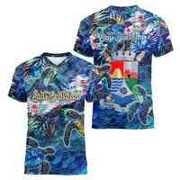 Sint Eustatius Women V-Neck T-Shirt Sea Turtle Tropical Pattern - Wonder Print Shop