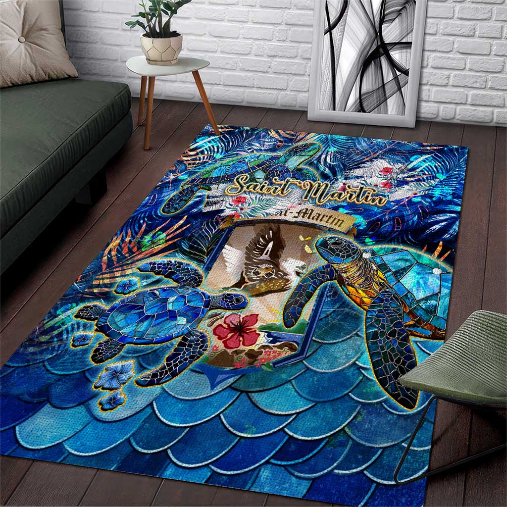 Saint Martin Area Rug Sea Turtle Tropical Pattern