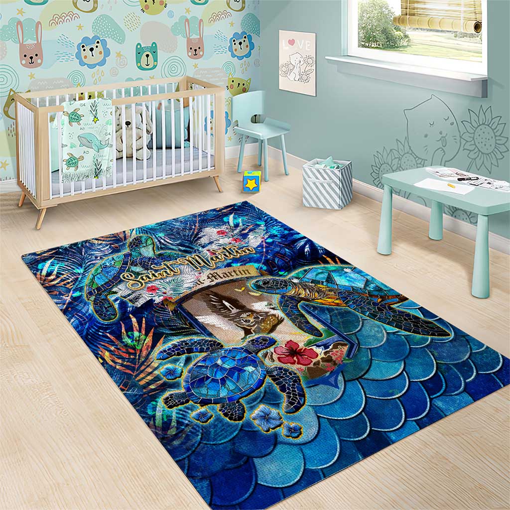 Saint Martin Area Rug Sea Turtle Tropical Pattern