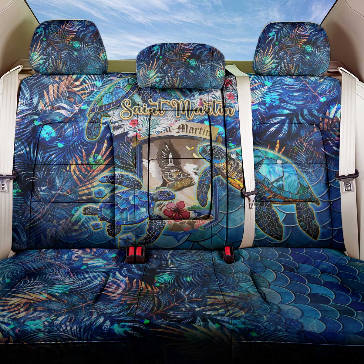Saint Martin Back Car Seat Cover Sea Turtle Tropical Pattern
