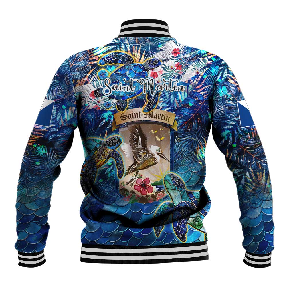 Saint Martin Baseball Jacket Sea Turtle Tropical Pattern
