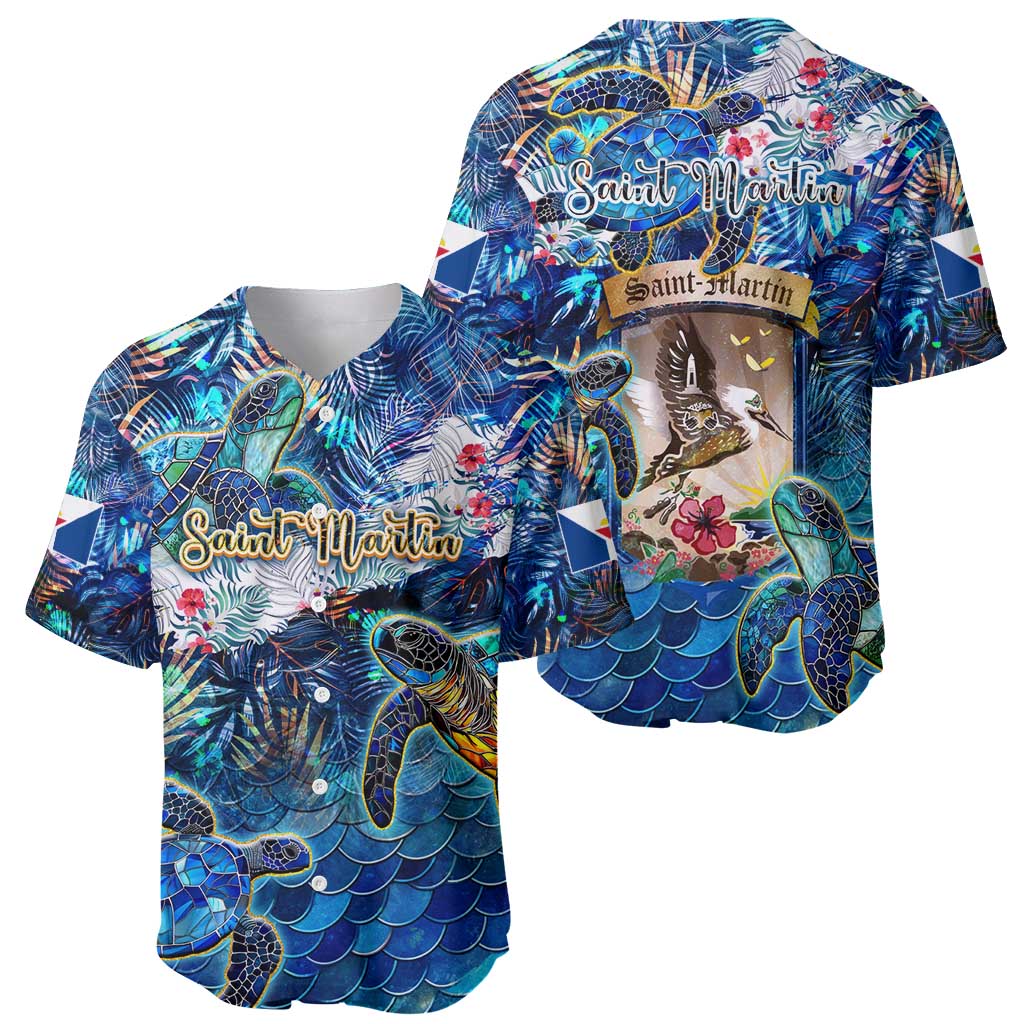 Saint Martin Baseball Jersey Sea Turtle Tropical Pattern