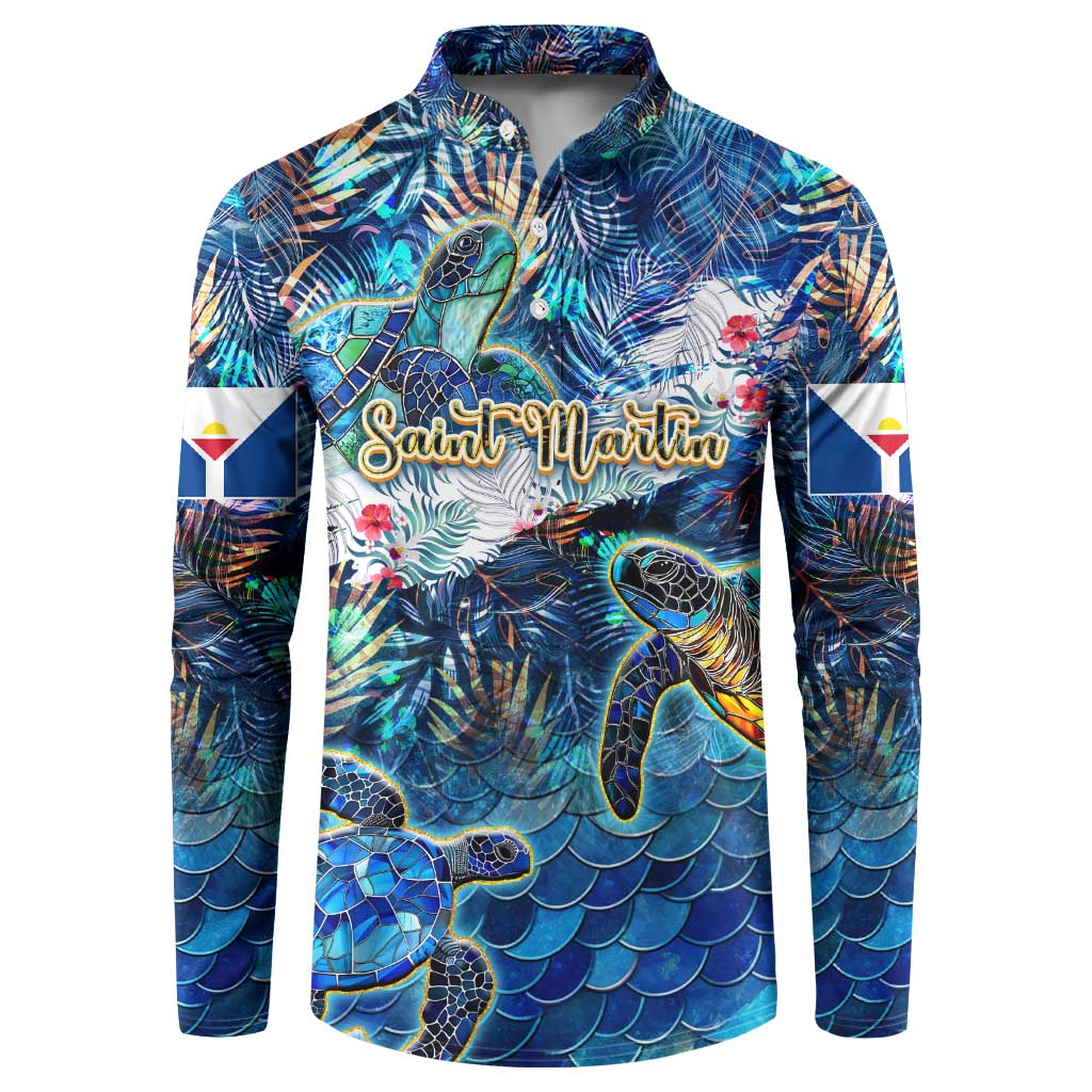 Saint Martin Button Sweatshirt Sea Turtle Tropical Pattern