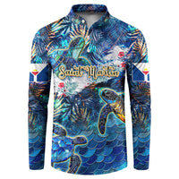 Saint Martin Button Sweatshirt Sea Turtle Tropical Pattern