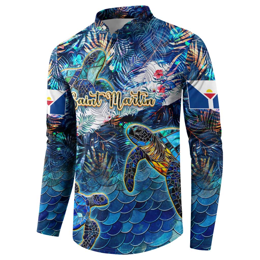Saint Martin Button Sweatshirt Sea Turtle Tropical Pattern