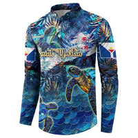 Saint Martin Button Sweatshirt Sea Turtle Tropical Pattern
