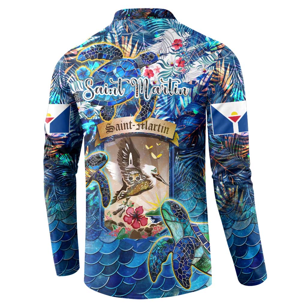 Saint Martin Button Sweatshirt Sea Turtle Tropical Pattern