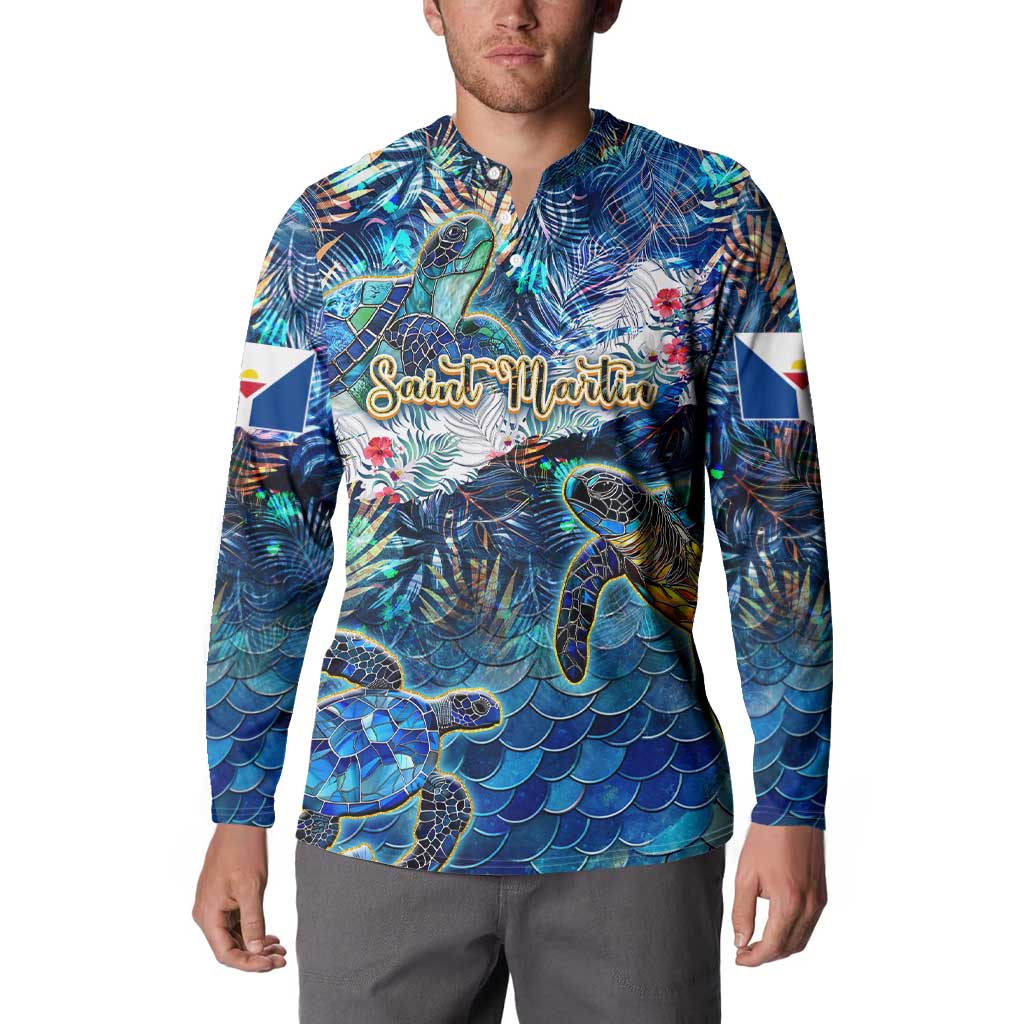 Saint Martin Button Sweatshirt Sea Turtle Tropical Pattern