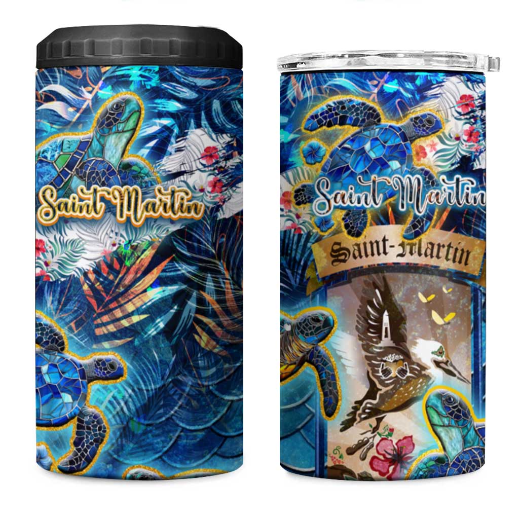 Saint Martin 4 in 1 Can Cooler Tumbler Sea Turtle Tropical Pattern