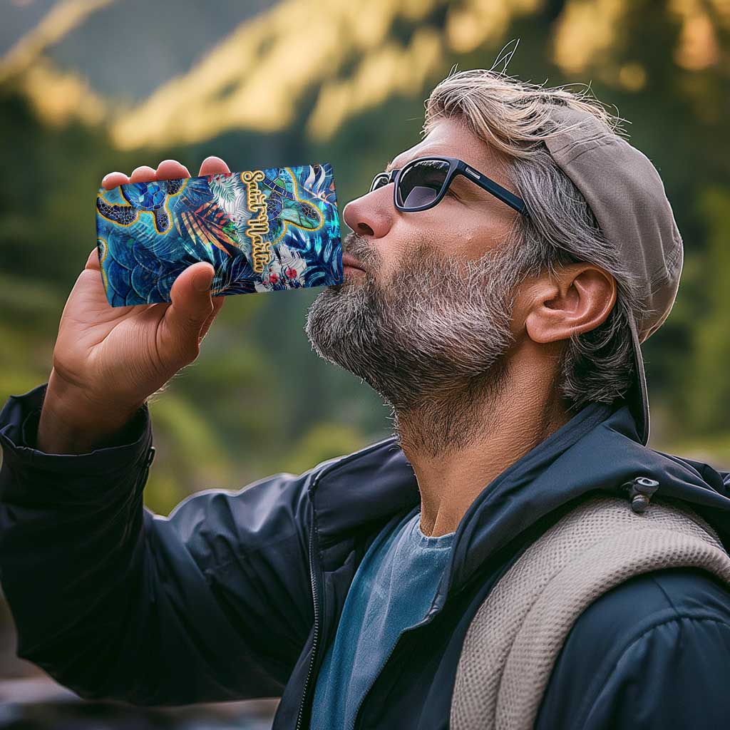 Saint Martin 4 in 1 Can Cooler Tumbler Sea Turtle Tropical Pattern