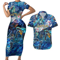 Saint Martin Couples Matching Short Sleeve Bodycon Dress and Hawaiian Shirt Sea Turtle Tropical Pattern