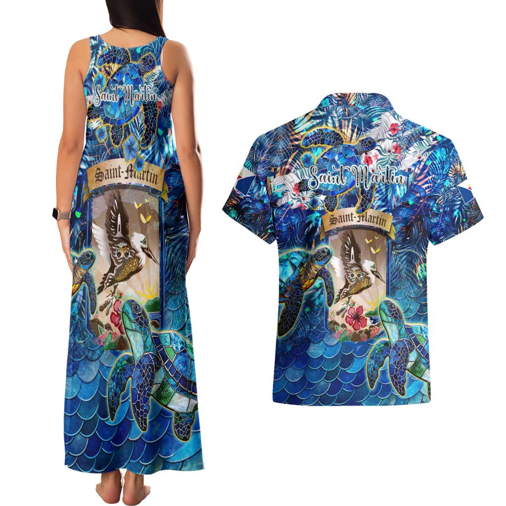 Saint Martin Couples Matching Tank Maxi Dress and Hawaiian Shirt Sea Turtle Tropical Pattern