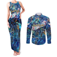 Saint Martin Couples Matching Tank Maxi Dress and Long Sleeve Button Shirt Sea Turtle Tropical Pattern