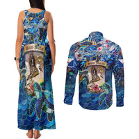 Saint Martin Couples Matching Tank Maxi Dress and Long Sleeve Button Shirt Sea Turtle Tropical Pattern