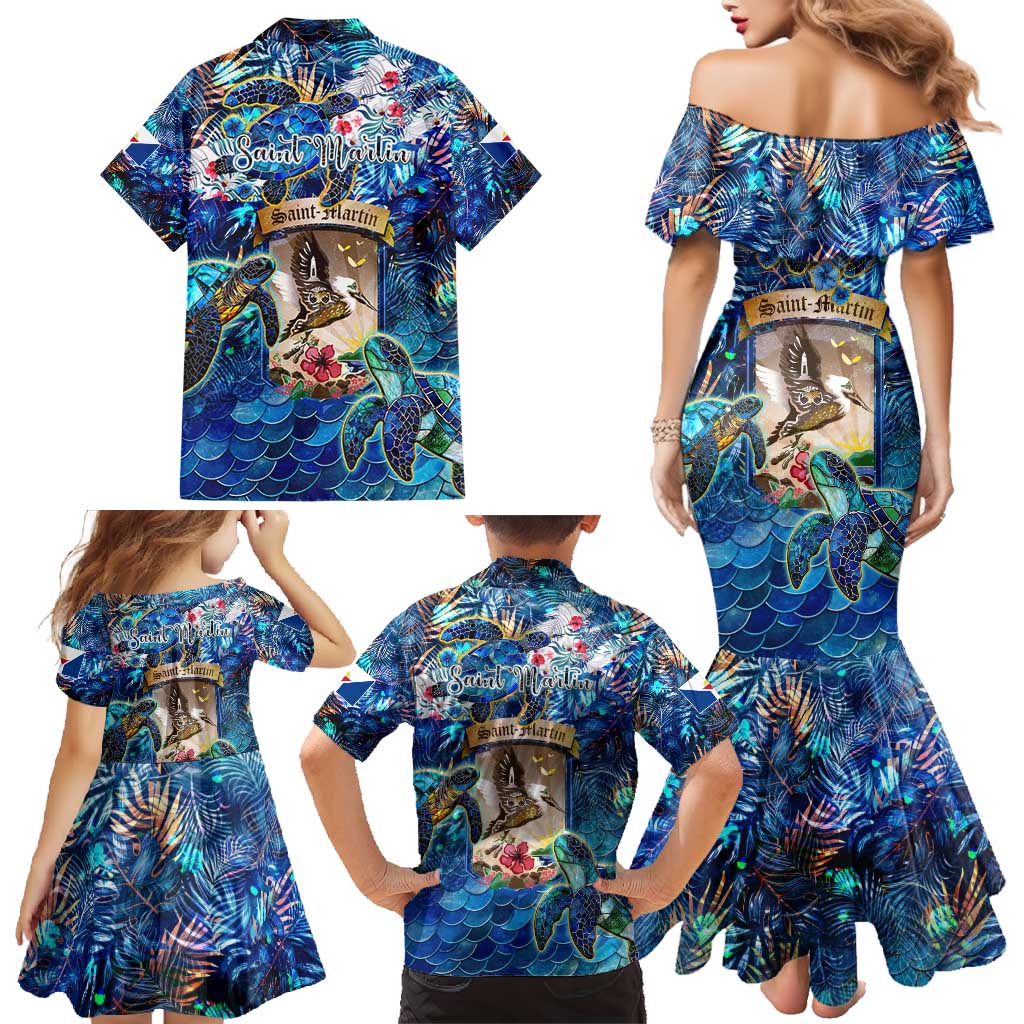 Saint Martin Family Matching Mermaid Dress and Hawaiian Shirt Sea Turtle Tropical Pattern