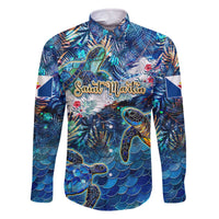 Saint Martin Family Matching Off The Shoulder Long Sleeve Dress and Hawaiian Shirt Sea Turtle Tropical Pattern