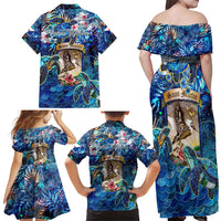 Saint Martin Family Matching Off Shoulder Maxi Dress and Hawaiian Shirt Sea Turtle Tropical Pattern