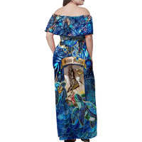 Saint Martin Family Matching Off Shoulder Maxi Dress and Hawaiian Shirt Sea Turtle Tropical Pattern