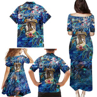 Saint Martin Family Matching Puletasi and Hawaiian Shirt Sea Turtle Tropical Pattern