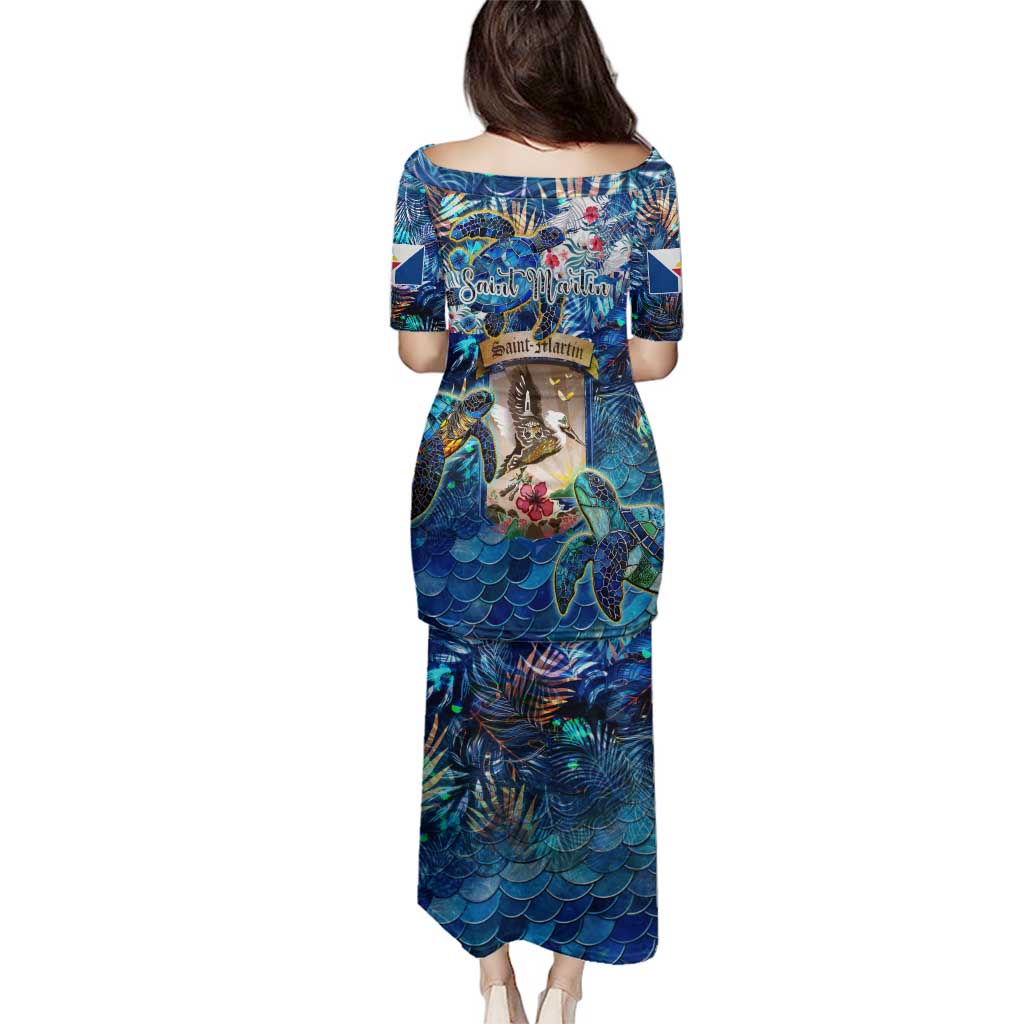 Saint Martin Family Matching Puletasi and Hawaiian Shirt Sea Turtle Tropical Pattern
