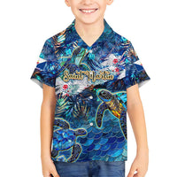Saint Martin Family Matching Puletasi and Hawaiian Shirt Sea Turtle Tropical Pattern