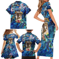 Saint Martin Family Matching Short Sleeve Bodycon Dress and Hawaiian Shirt Sea Turtle Tropical Pattern - Wonder Print Shop