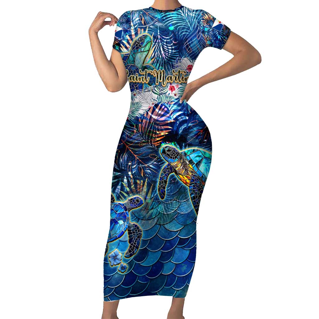 Saint Martin Family Matching Short Sleeve Bodycon Dress and Hawaiian Shirt Sea Turtle Tropical Pattern - Wonder Print Shop