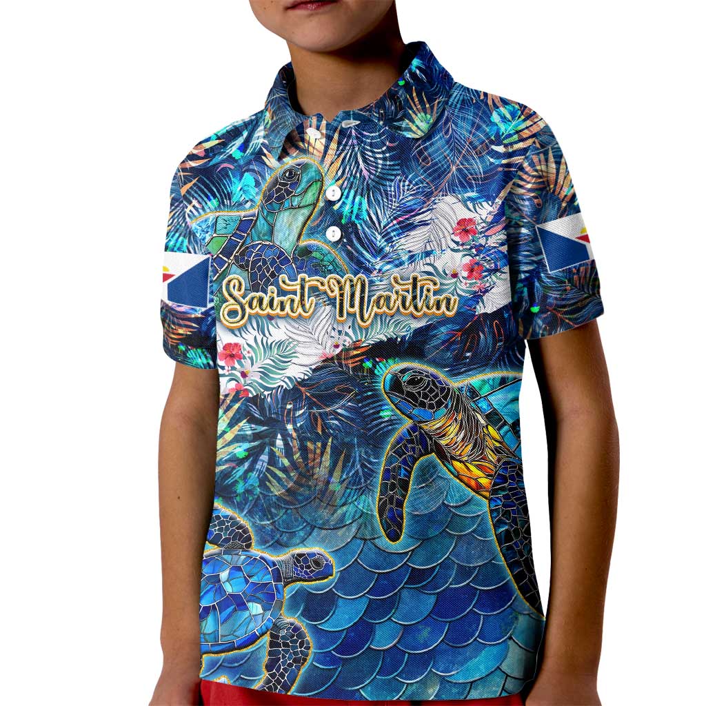 Saint Martin Kid Polo Shirt Sea Turtle Tropical Pattern - Wonder Print Shop