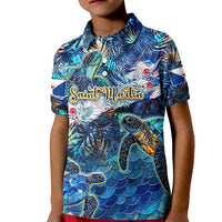 Saint Martin Kid Polo Shirt Sea Turtle Tropical Pattern - Wonder Print Shop