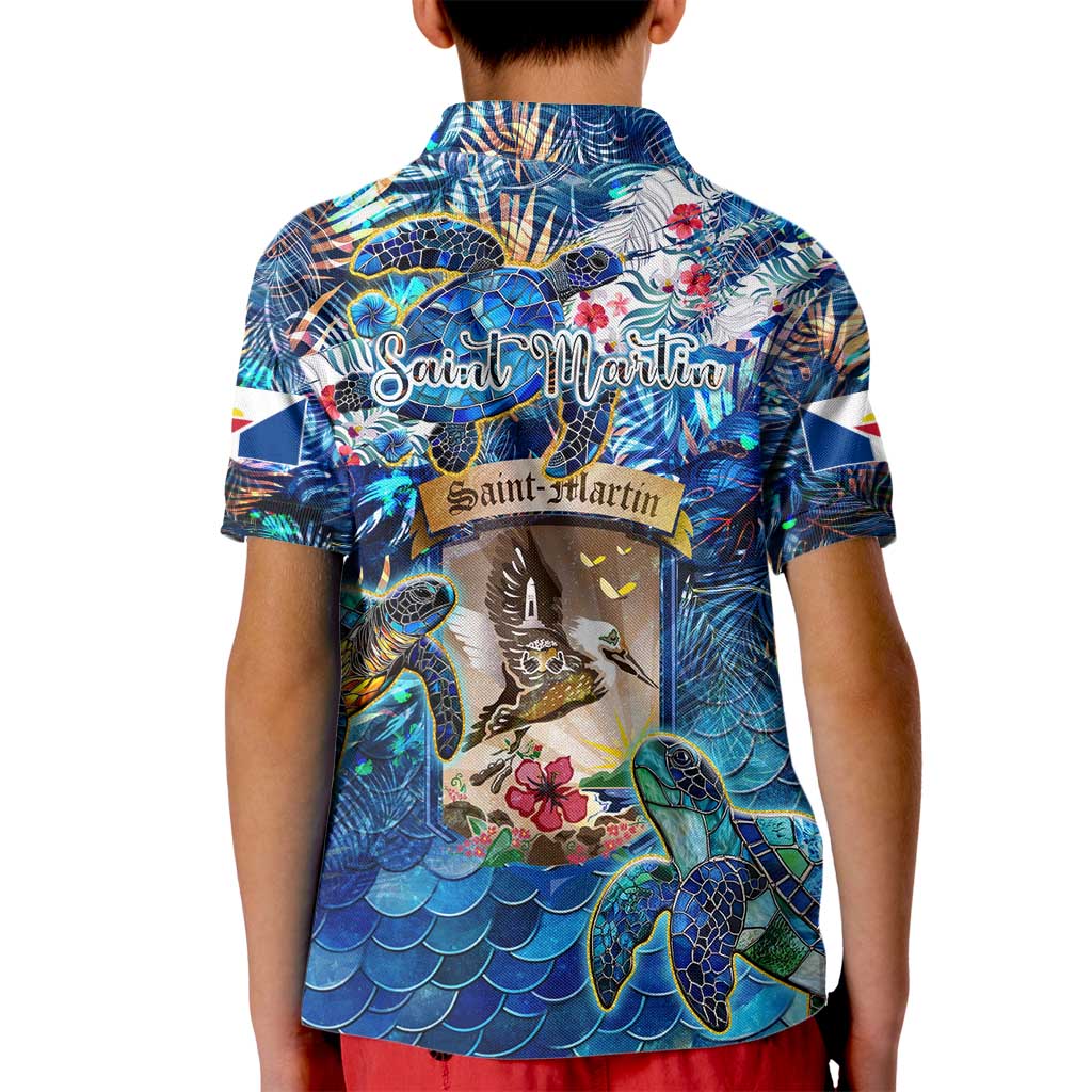 Saint Martin Kid Polo Shirt Sea Turtle Tropical Pattern - Wonder Print Shop
