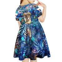 Saint Martin Kid Short Sleeve Dress Sea Turtle Tropical Pattern - Wonder Print Shop