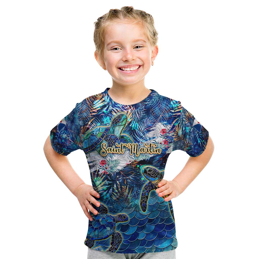 Saint Martin Kid T Shirt Sea Turtle Tropical Pattern - Wonder Print Shop
