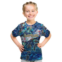 Saint Martin Kid T Shirt Sea Turtle Tropical Pattern - Wonder Print Shop