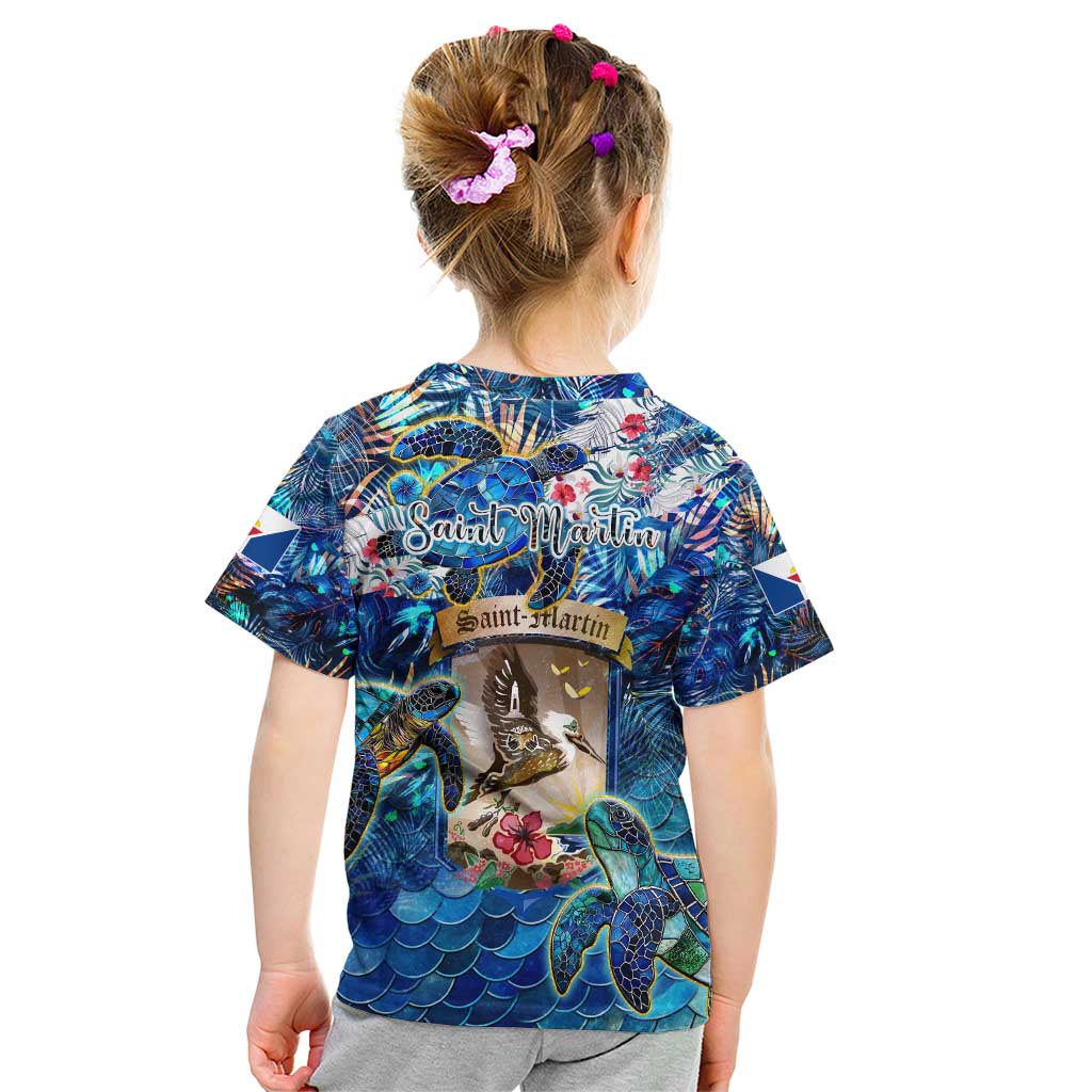 Saint Martin Kid T Shirt Sea Turtle Tropical Pattern - Wonder Print Shop