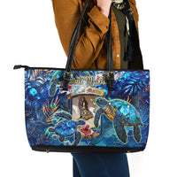 Saint Martin Leather Tote Bag Sea Turtle Tropical Pattern