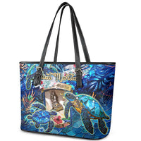 Saint Martin Leather Tote Bag Sea Turtle Tropical Pattern