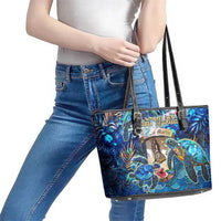 Saint Martin Leather Tote Bag Sea Turtle Tropical Pattern
