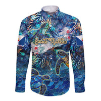 Saint Martin Long Sleeve Button Shirt Sea Turtle Tropical Pattern