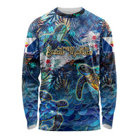 Saint Martin Long Sleeve Shirt Sea Turtle Tropical Pattern - Wonder Print Shop