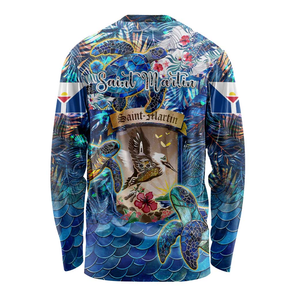 Saint Martin Long Sleeve Shirt Sea Turtle Tropical Pattern - Wonder Print Shop