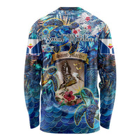 Saint Martin Long Sleeve Shirt Sea Turtle Tropical Pattern - Wonder Print Shop