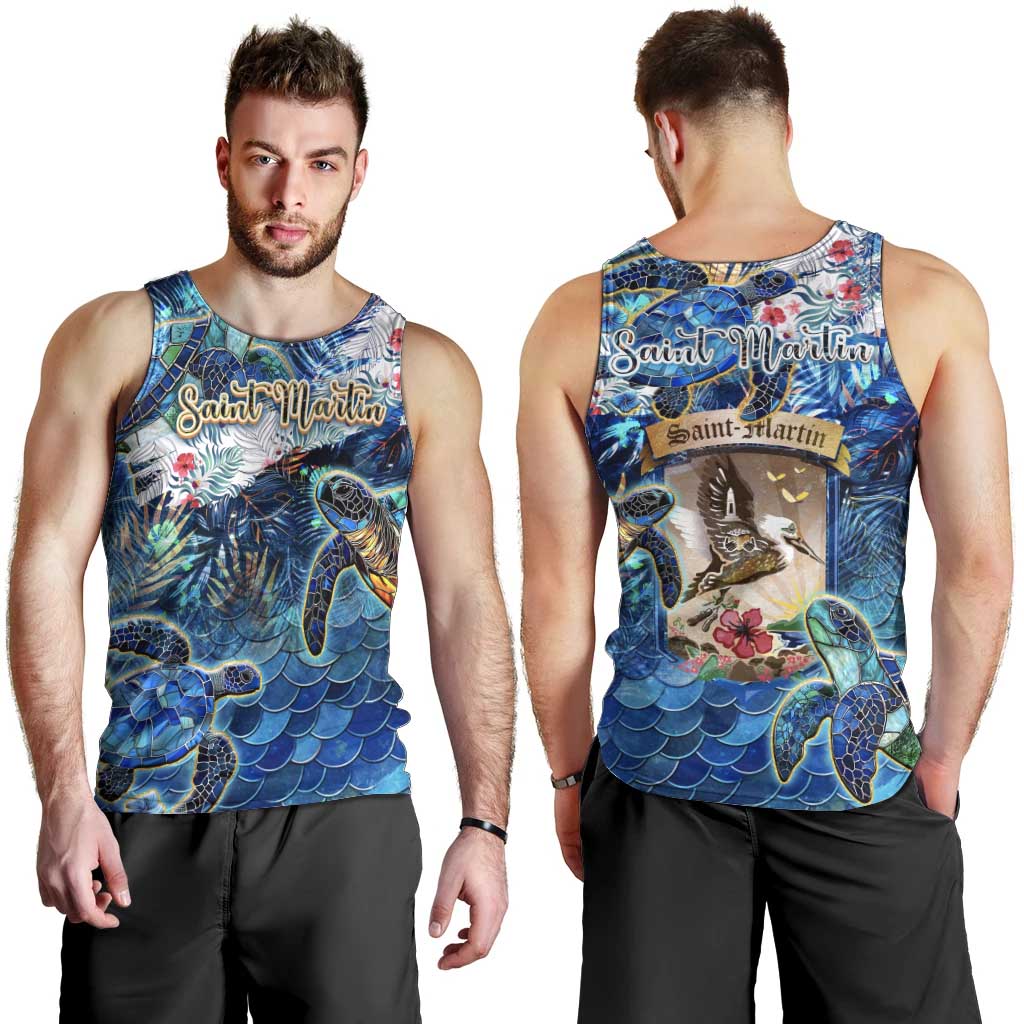 Saint Martin Men Tank Top Sea Turtle Tropical Pattern - Wonder Print Shop