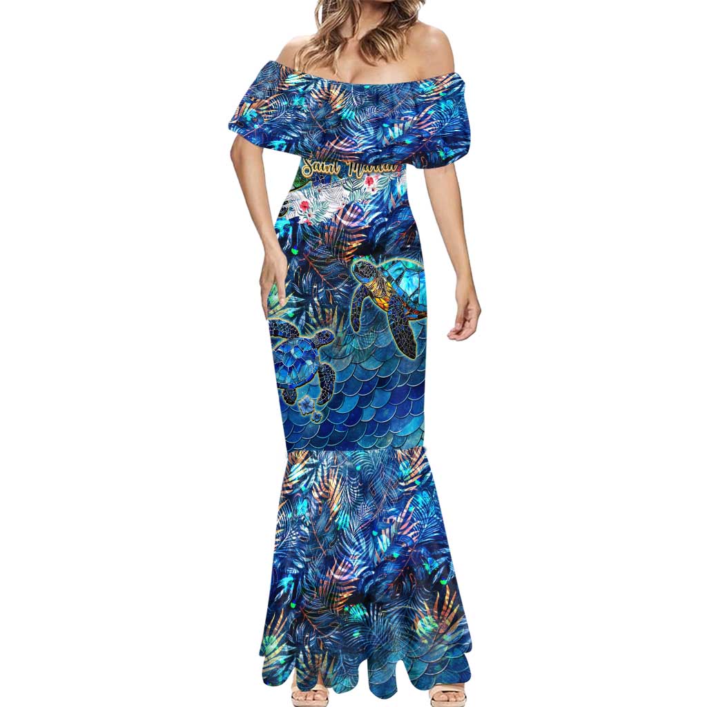Saint Martin Mermaid Dress Sea Turtle Tropical Pattern - Wonder Print Shop