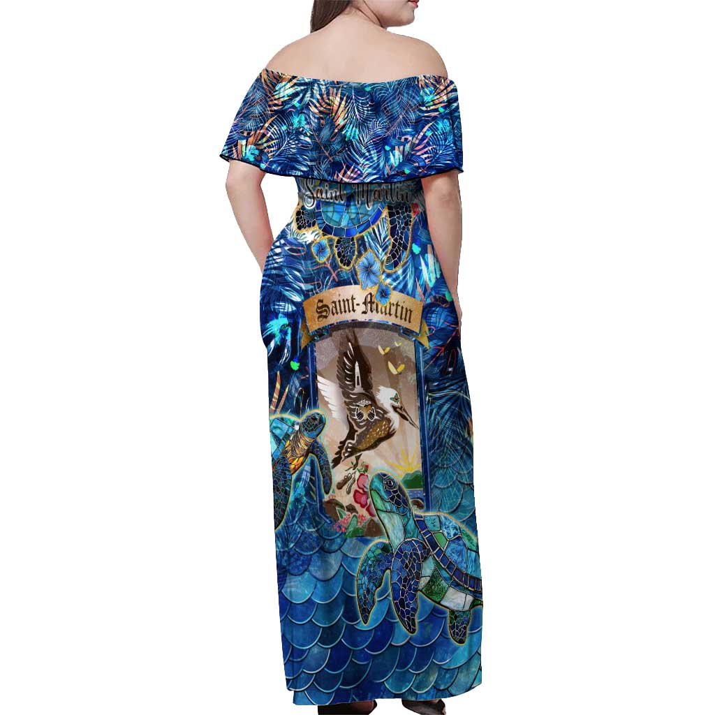 Saint Martin Off Shoulder Maxi Dress Sea Turtle Tropical Pattern - Wonder Print Shop