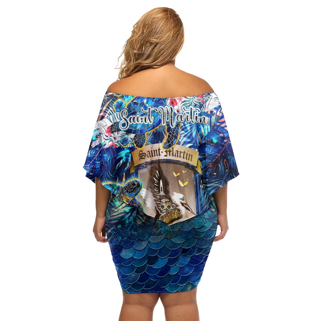 Saint Martin Off Shoulder Short Dress Sea Turtle Tropical Pattern - Wonder Print Shop